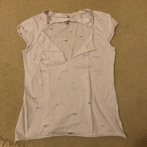 Emma and Sam white tshirt with holes